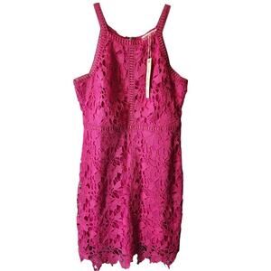 She + Sky large bright hot pink halter neck sleeveless mini dress